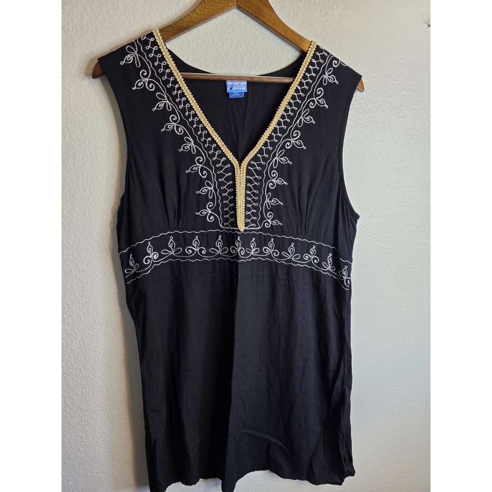 Soaked Womens Large Black Tunic V Neck‎ Dress Cover Up Embroidered Sleeveless
